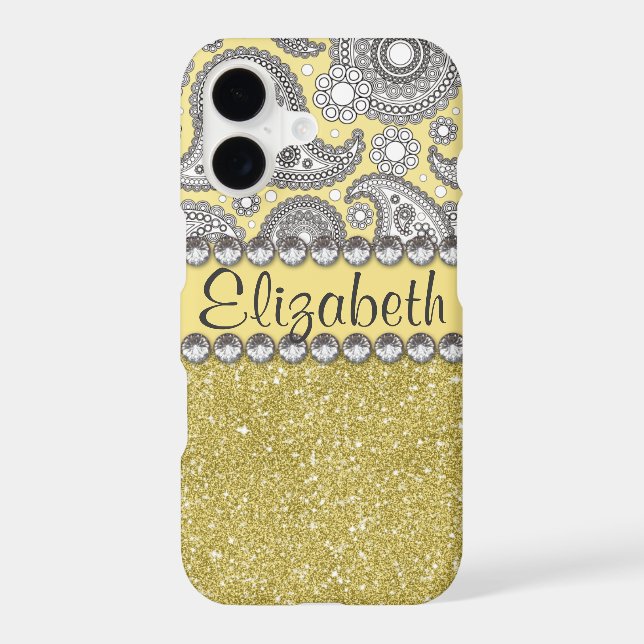 Glitter Paisley Rhinestone Print Pattern Iphone Case (Back)
