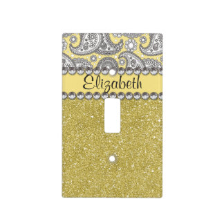 Glitter Paisley Rhinestone Print Pattern Light Switch Cover