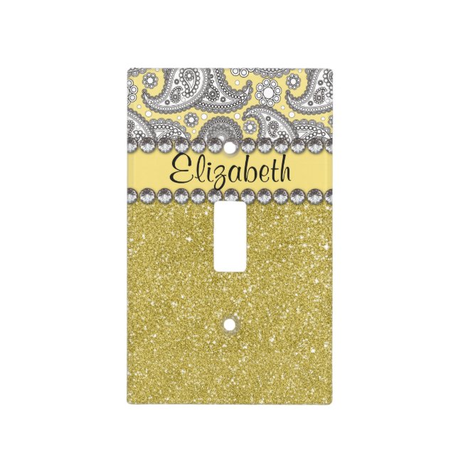 Glitter Paisley Rhinestone Print Pattern Light Switch Cover (Front)