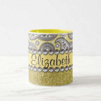 Glitter Paisley Rhinestone Print Pattern Two-Tone Coffee Mug