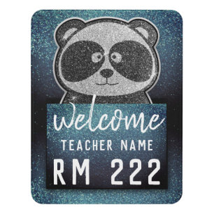 Glitter Panda Bear Elementary School Teacher Class Door Sign