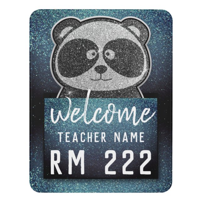 Glitter Panda Bear Elementary School Teacher Class Door Sign (Contemporary Vert)
