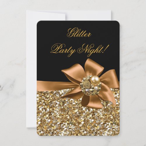 Glitter Party Night Gold Black Bronze Bow Jewel Invitation