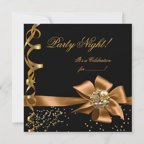 Glitter Party Night Gold Black Bronze Bow Jewel Invitation