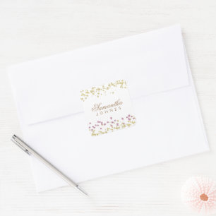 Glitter Party Pink And Faux Gold Monogram Square Sticker