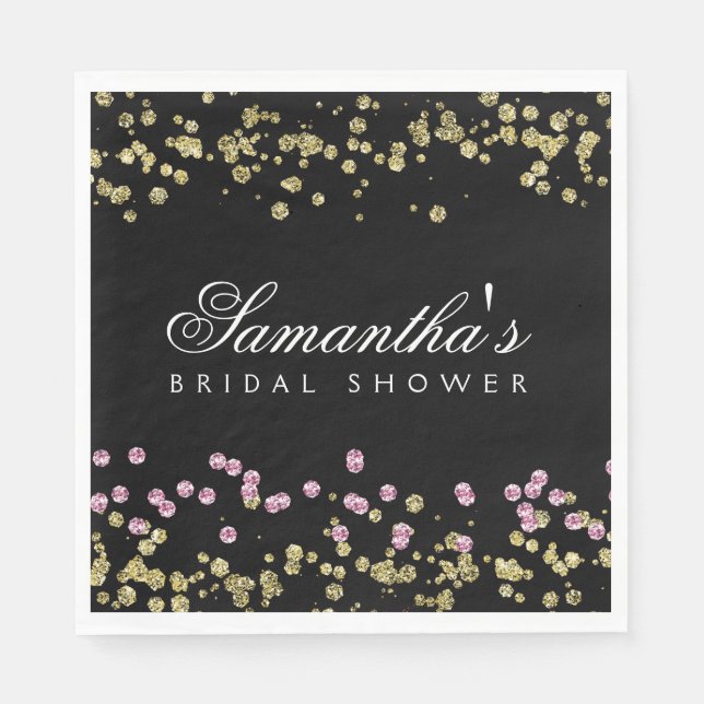 Glitter party rose and gold bridal shower napkins (Front)