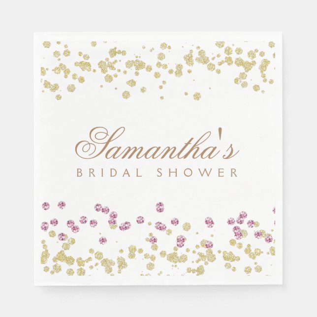 Glitter party rose and gold bridal shower napkins (Front)