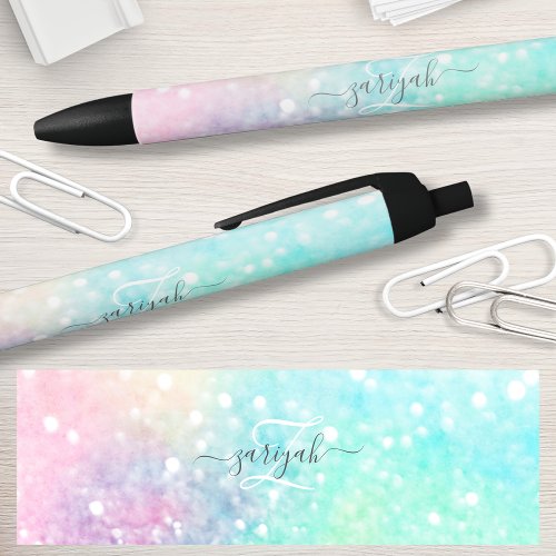 Glitter Pastel Bokeh Girly Colorful Pattern Black Ink Pen