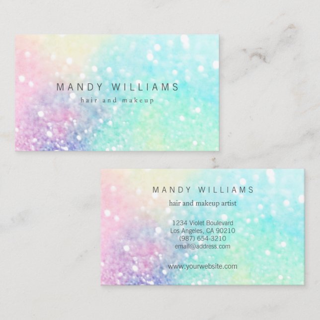 Glitter Pastel Bokeh Girly Colorful Pattern Business Card (Front/Back)