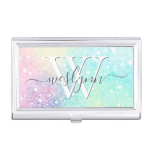 Glitter Pastel Bokeh Girly Colorful Pattern Business Card Case