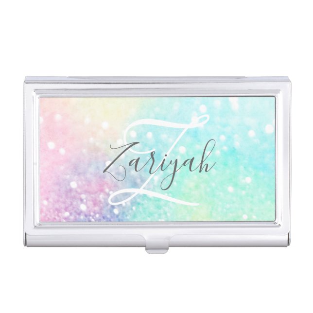Glitter Pastel Bokeh Girly Colorful Pattern Business Card Case (Front)