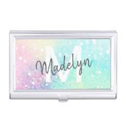 Glitter Pastel Bokeh Girly Colorful Pattern Business Card Case