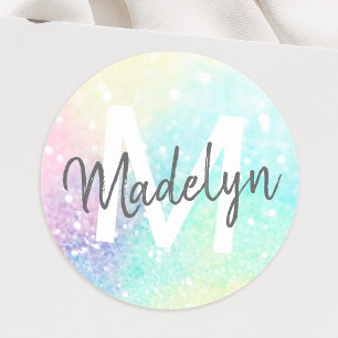 Glitter Pastel Bokeh Girly Colorful Pattern Classic Round Sticker