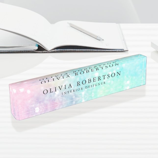 Glitter Pastel Bokeh Girly Colorful Pattern Desk Name Plate (Creator Uploaded)