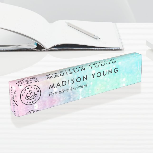 Glitter Pastel Bokeh Girly Colorful Pattern Desk Name Plate (Creator Uploaded)