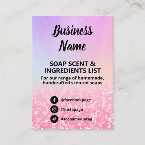 Glitter  Pastel Color Soap Scent Ingredients List Business Card