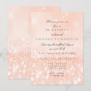 Glitter Pastel Coral Peach Girly Bridal Birthday Invitation