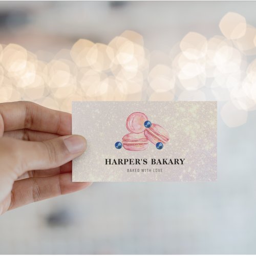 Glitter Pastel Pink Macarons Professional Logo  Business Card