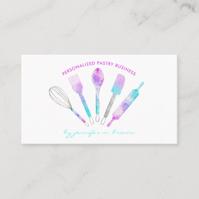 Glitter Pastry Chef Home Made Bakery Business Card (Front)