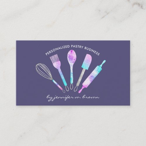 Glitter Pastry Chef Home Made Bakery purple Business Card