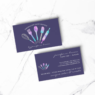 Glitter Pastry Chef Home Made Bakery purple Business Card