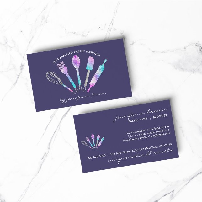 Glitter Pastry Chef Home Made Bakery purple Business Card (Glitter Pastry Chef Home Made Bakery purple Business Card)