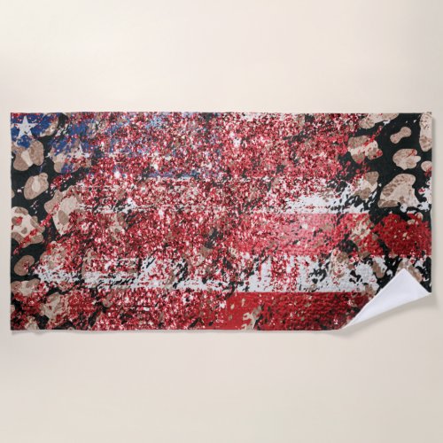  Glitter Patriotic Distressed  USA Flag AP27 Beach Towel