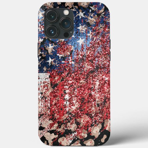  Glitter Patriotic Distressed  USA Flag AP27 iPhone 13 Pro Max Case