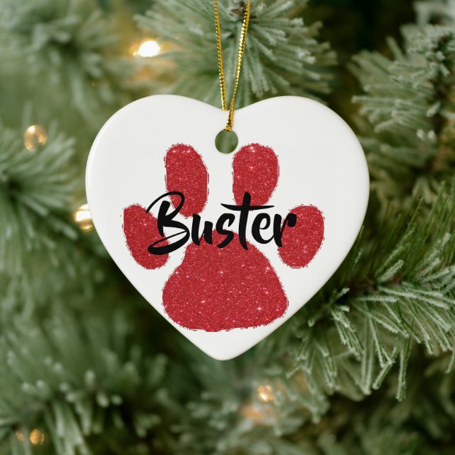 Glitter pawprint personalized ceramic ornament (Tree)