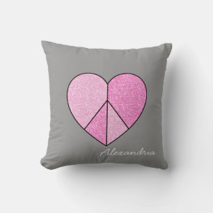 Glitter Peace Sign Heart Throw Pillow