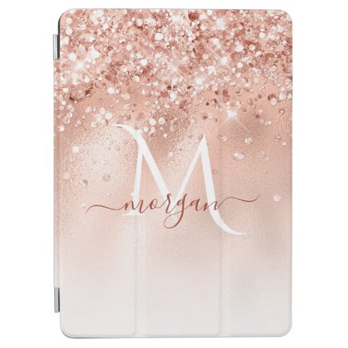 Glitter Peach Rose Gold Monogram iPad Air Cover