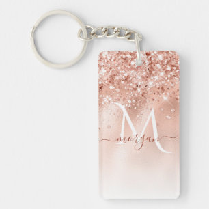 Glitter Peach Rose Gold Monogram Keychain