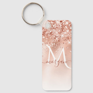 Glitter Peach Rose Gold Monogram Keychain
