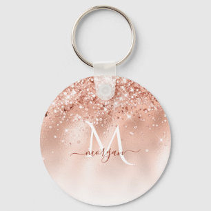 Glitter Peach Rose Gold Monogram Keychain