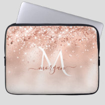 Glitter Peach Rose Gold Monogram Laptop Sleeve
