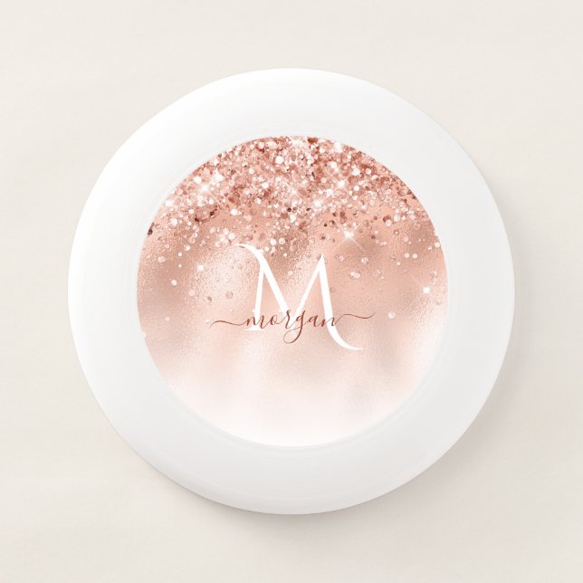 Glitter Peach Rose Gold Monogram Wham-O Frisbee (Front)