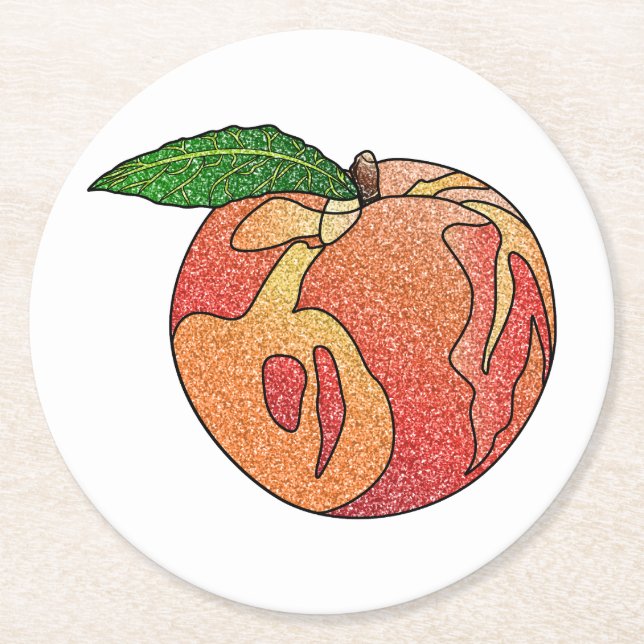 Glitter Peach Round Paper Coaster (Front)