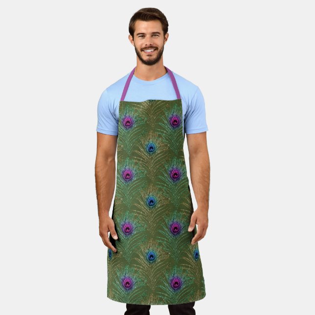 Glitter Peacock Feather Series Design 17  Apron (Worn)