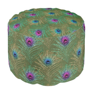 Glitter Peacock Feather Series Design 17 Pouf