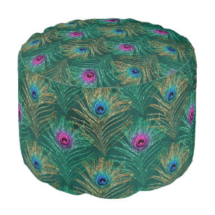 Glitter Peacock Feather Series Design 9 Pouf