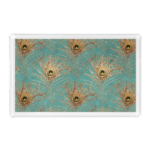 Glitter Peacock Feathers Pattern  Acrylic Tray