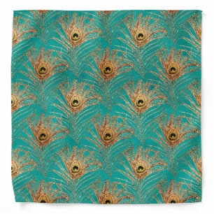 Glitter Peacock Feathers Pattern Bandana