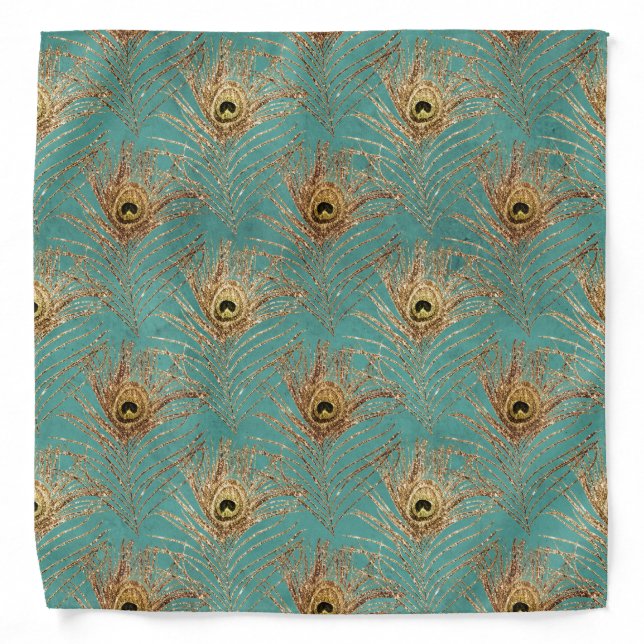 Glitter Peacock Feathers Pattern   Bandana (Front)