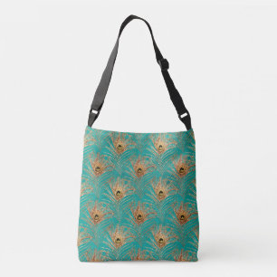Glitter Peacock Feathers Pattern Crossbody Bag