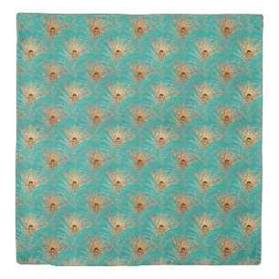 Glitter Peacock Feathers Pattern Duvet Cover