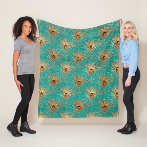 Glitter Peacock Feathers Pattern  Fleece Blanket