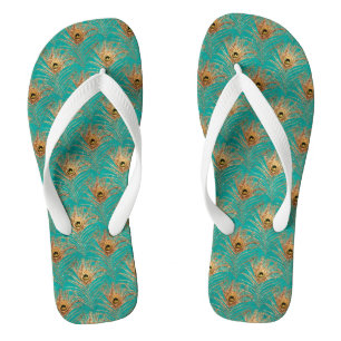 Glitter Peacock Feathers Pattern Flip Flops