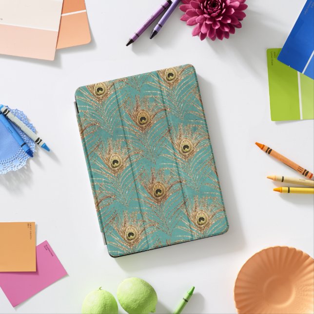 Glitter Peacock Feathers Pattern  iPad Pro Cover (Desk)