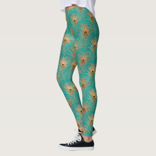 Glitter Peacock Feathers Pattern Leggings
