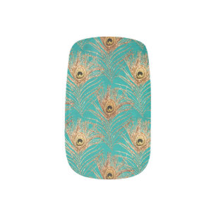 Glitter Peacock Feathers Pattern Minx Nail Art